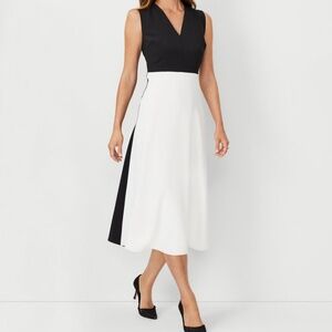 NEVER WORN! Petite Colorblock V-Neck Midi Flare Dress